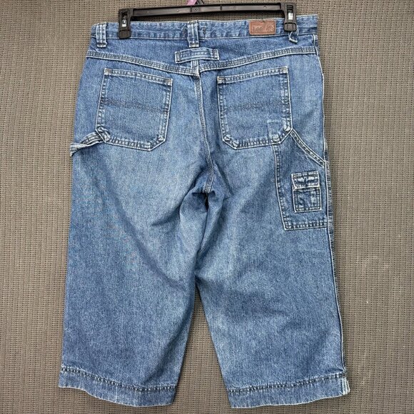 Vintage Lee Womens Size 14 Medium Blue Bermuda Carpenter capris Denim Casual - Picture 1 of 11